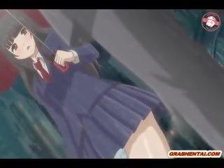 Японки аниме ученичка получава изстискване тя цици и пръст