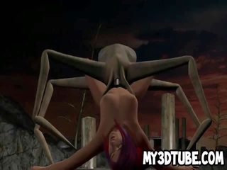 3d desenho animado miúda obtendo fodido por um alienígena spider